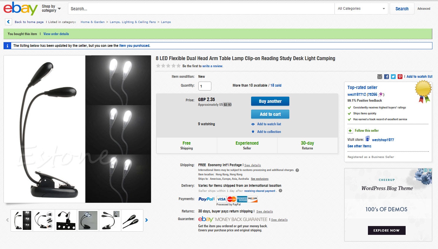 Lampa za čitanje - eBay